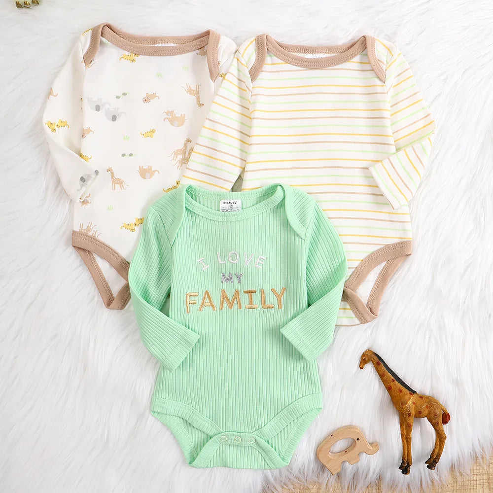 Baby Boy Long Sleeve Romper 3-Pack Set