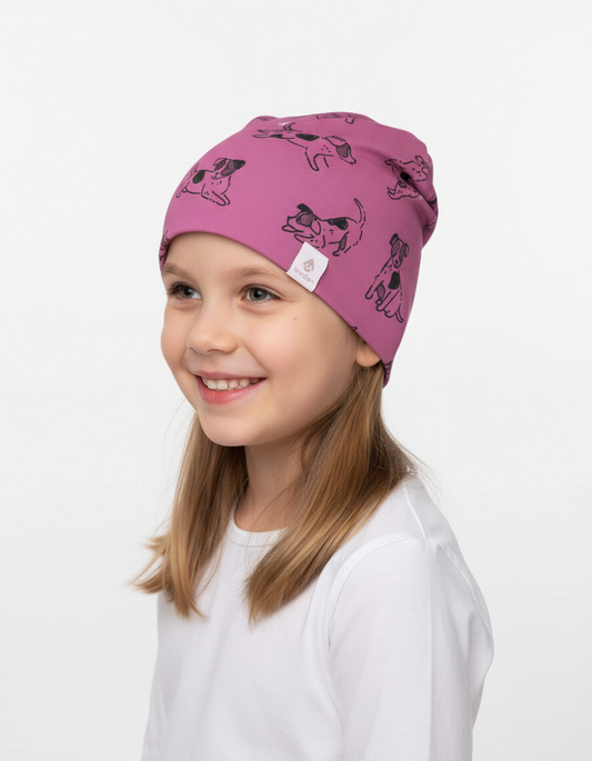 Cotton Beanie Hat With Folds DARGO - Pink Dogs