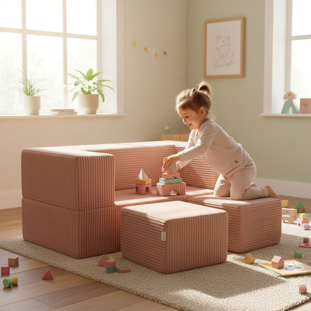 MeowBaby Soft Velvet Cube Sofa - Powder Pink