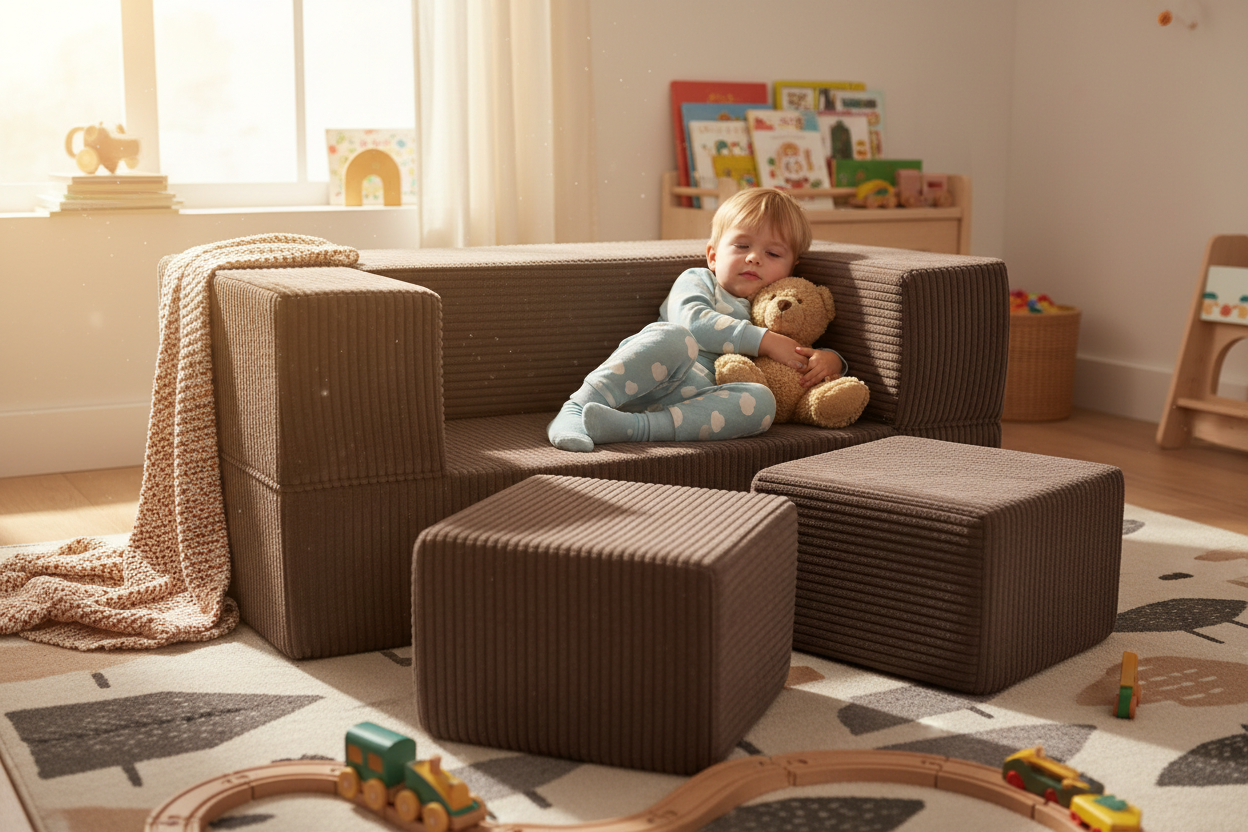 MeowBaby Soft Velvet Cube Sofa - Brown