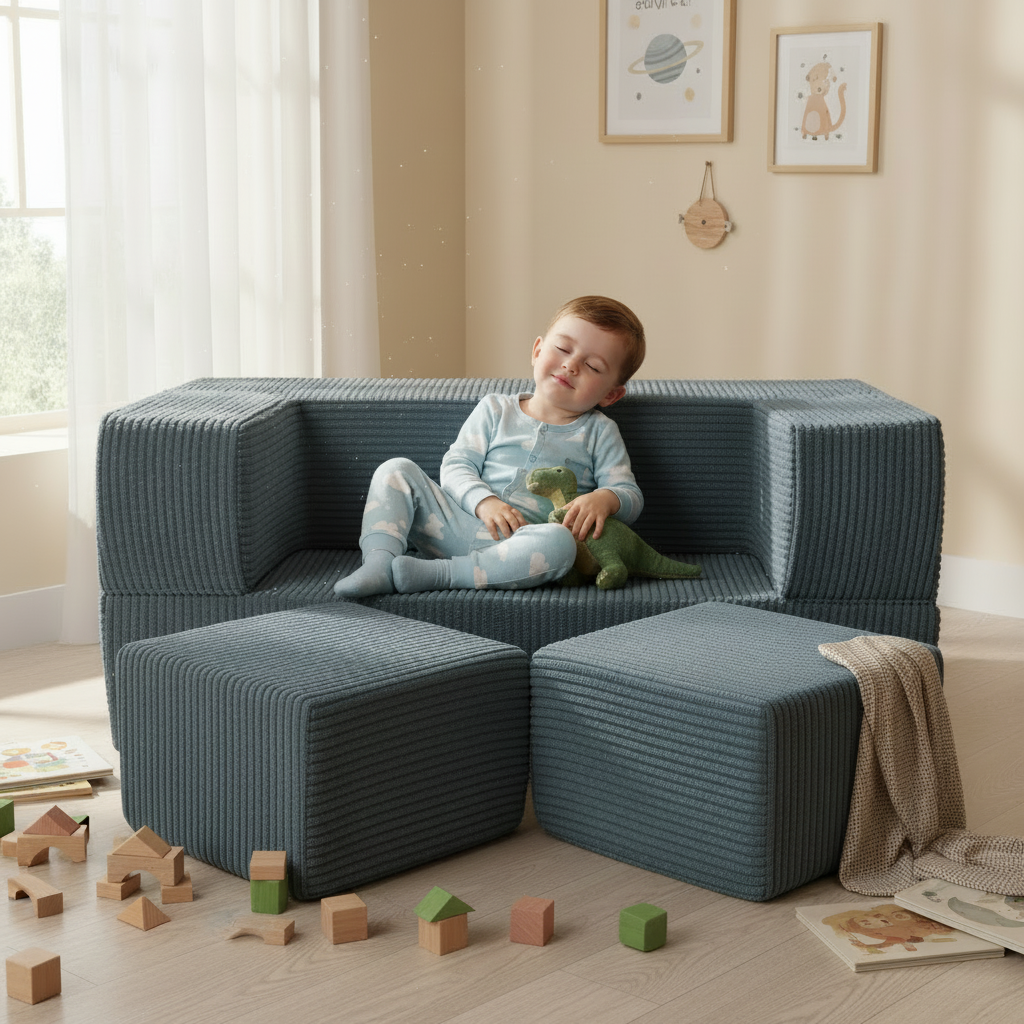 MeowBaby Soft Velvet Cube Sofa - Turquoise