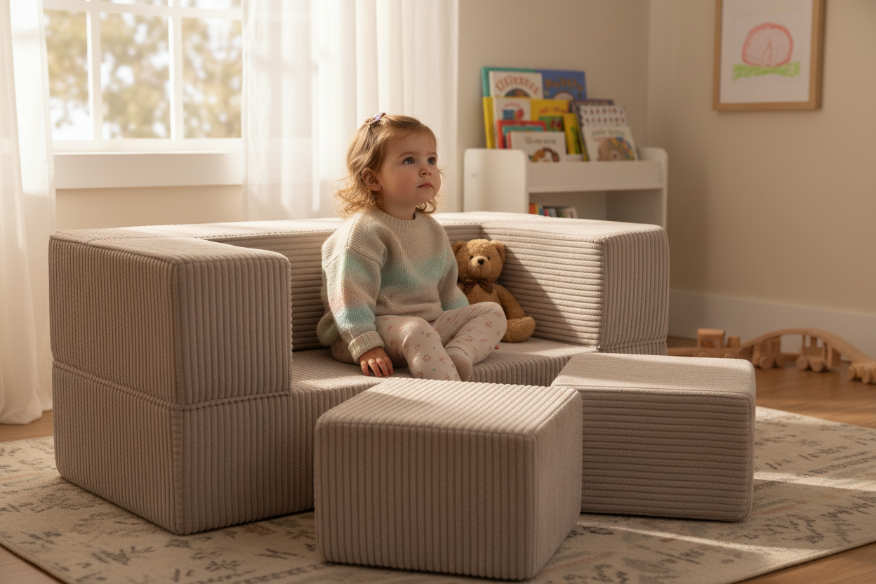 Soft Velvet Cube Sofa - Ecru