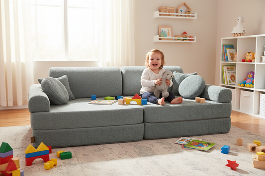 Large Modular Sofa for Kids - Premium Boucle, Fresh Mint