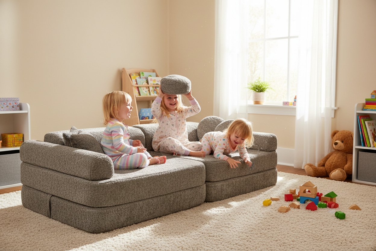 Large Modular Sofa for Kids - Premium Boucle, Tan Beige