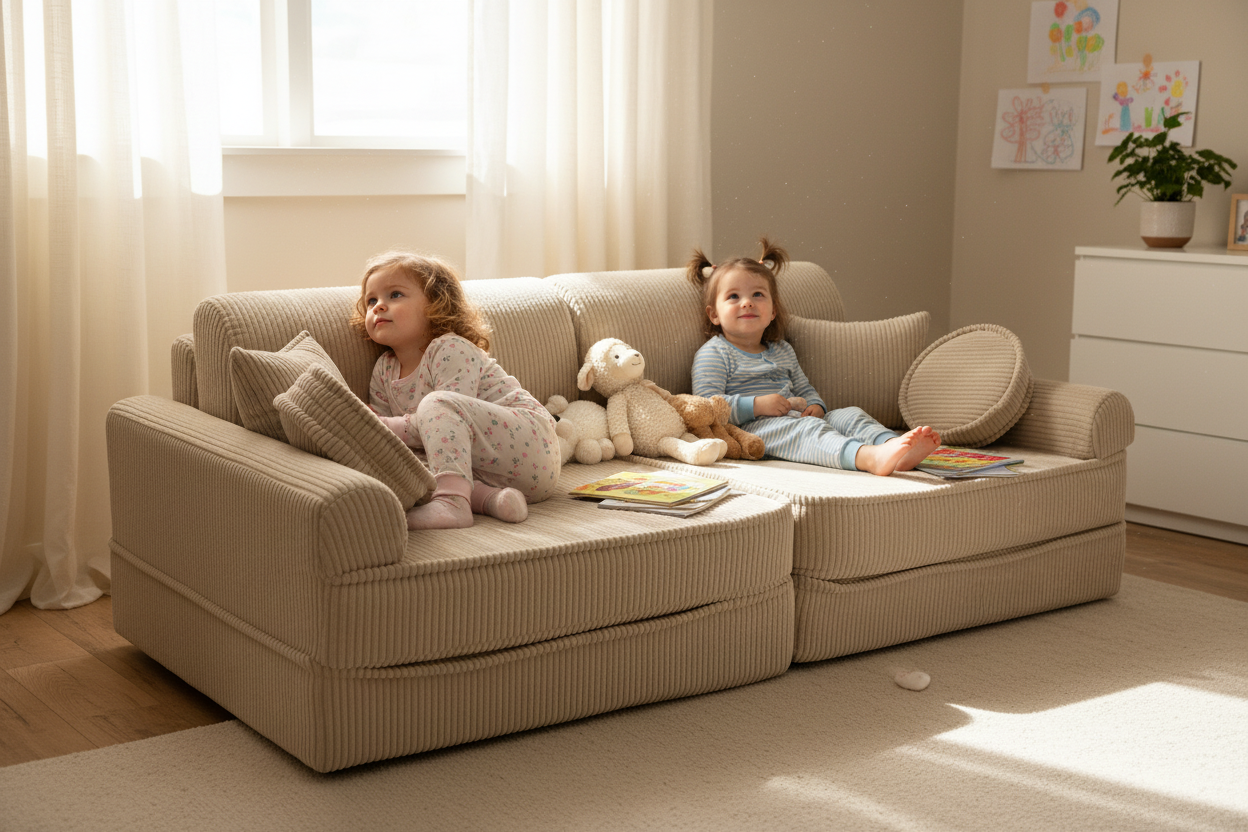 Large Modular Sofa for Kids - Premium Corduroy Ecru