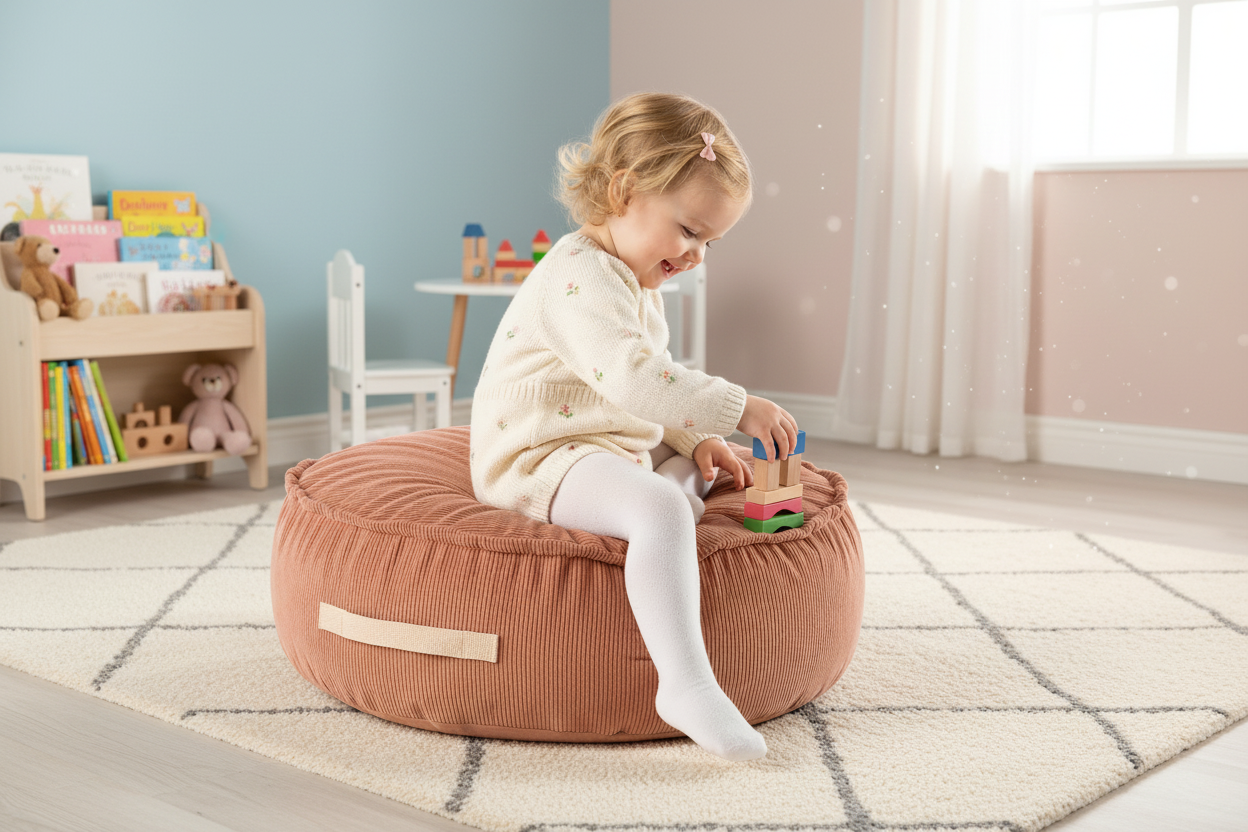 Corduroy Pouf – Designer Seating for Children - Brick