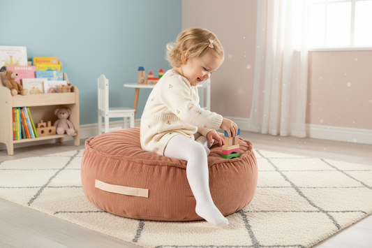 Corduroy Pouf – Designer Seating for Children - Brick
