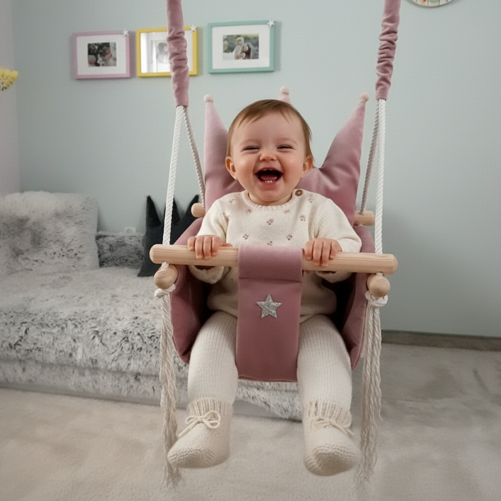 Swing with Crown Shaped Cushion - Dusty Pink