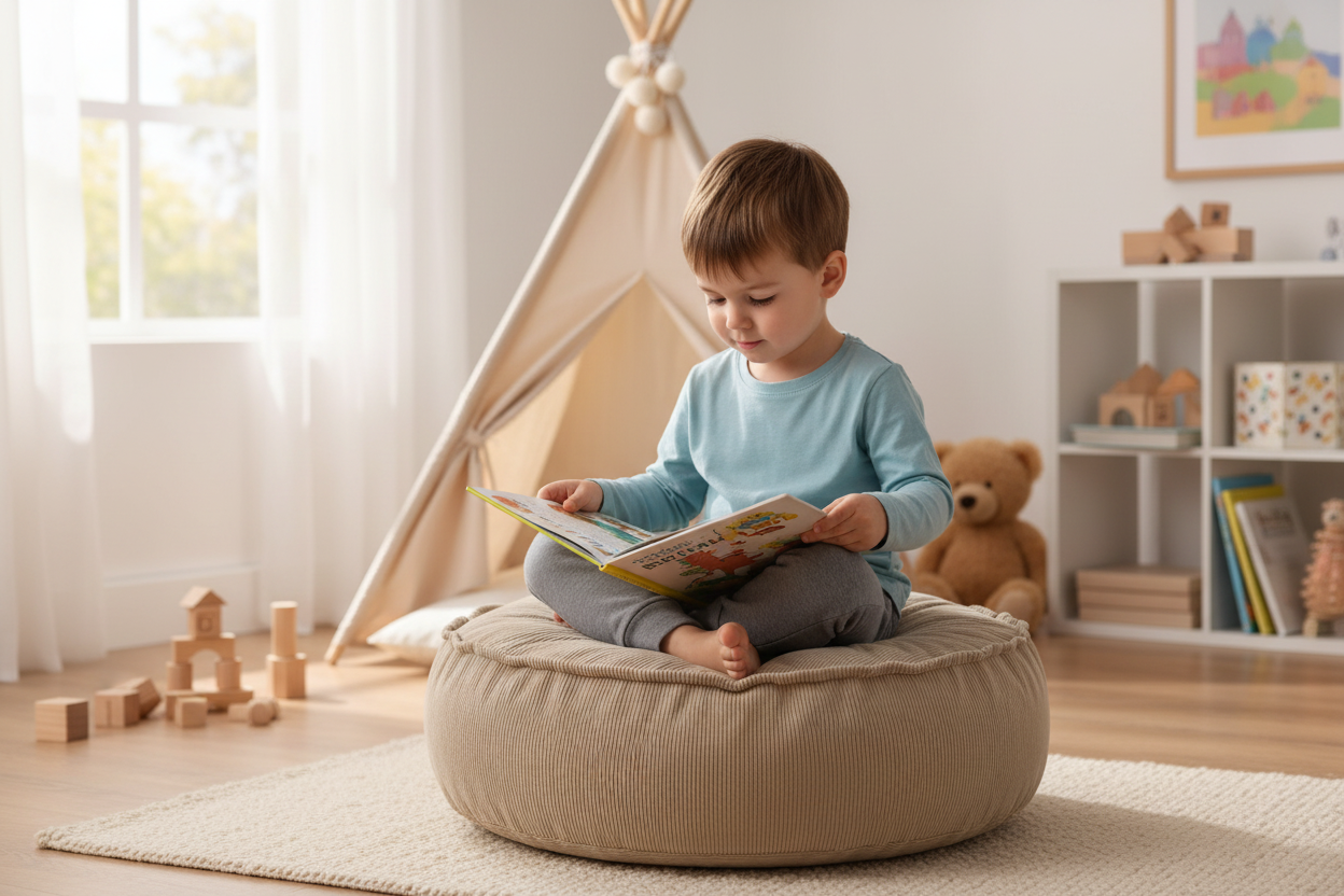 Corduroy Pouf – Designer Seating for Children - Sand