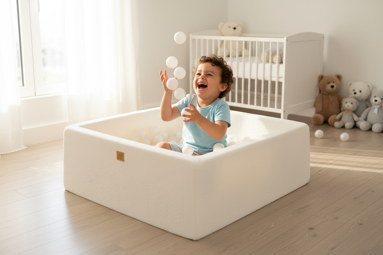 Boucle White Square Balls Pit - 200 White Pearl Balls