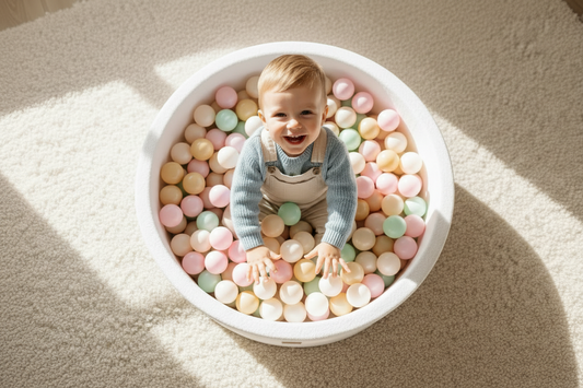 Ball Pit with 200 pastel Pink/Mint/White/Beige balls - White Boucle