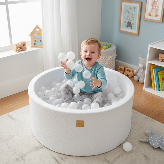 Ball Pit with 300 White/Transparent balls - White Boucle