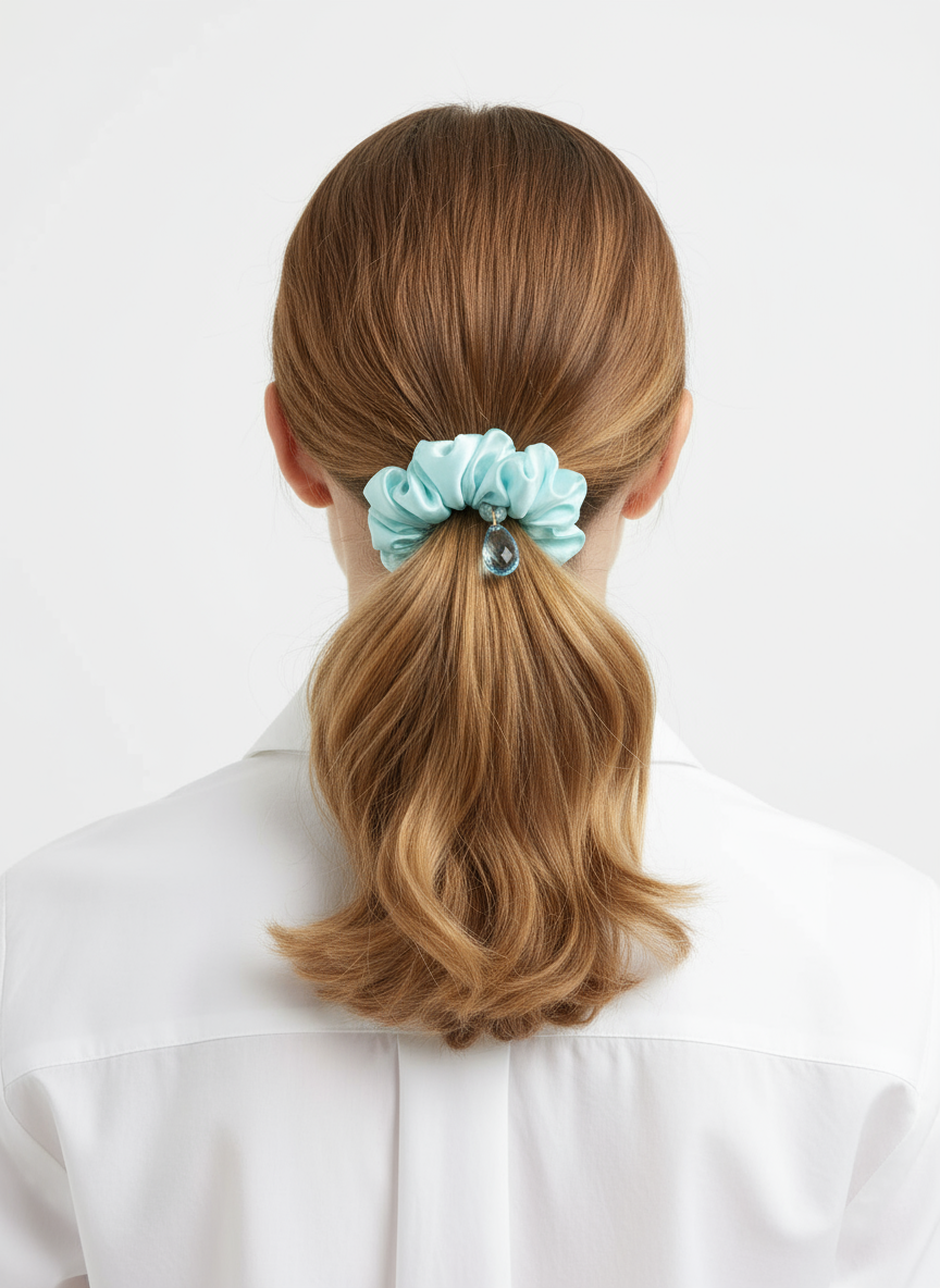 Luxury Silk Scrunchie - Aqua