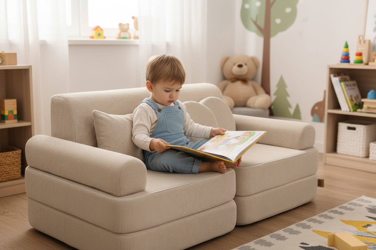 Medium Modular Sofa for Kids - Slimcord Ecru