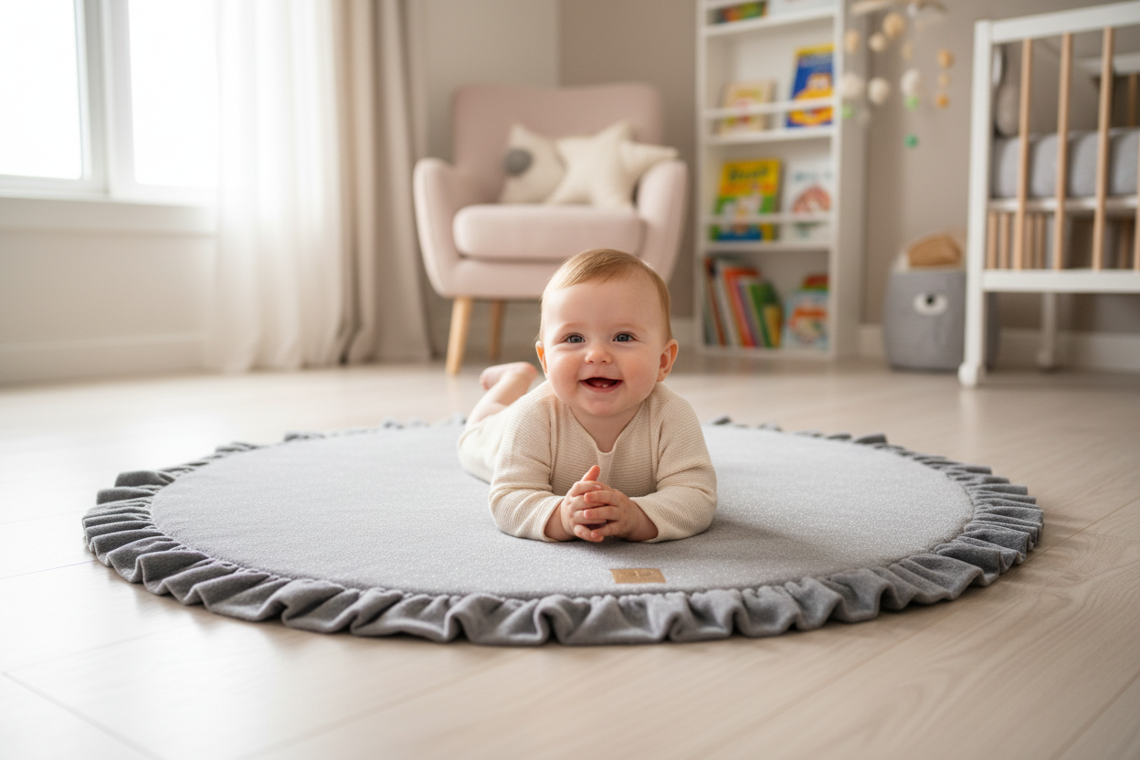 Round Play Mat With a Frill - Grey Velvet