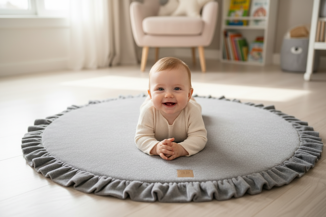 Round Play Mat With a Frill - Grey Velvet