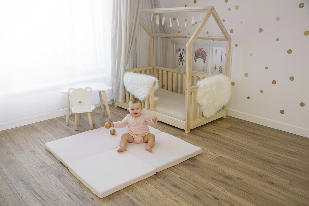 Play Mat for Kids - Square Light Pink Velvet