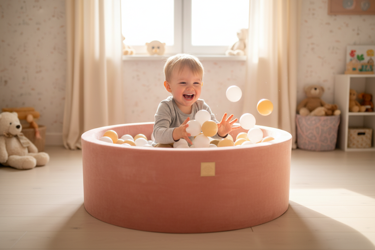 Ball Pit With 200 Sand/White Balls - Apricot Velvet