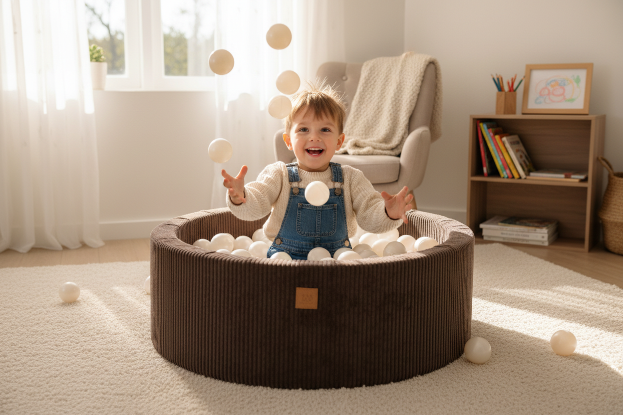 Ball Pit With 200 White Balls - Aesthetic Brown