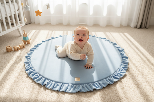 Round Play Mat With a Frill - Baby Blue Velvet