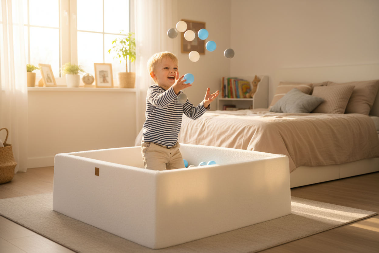 Boucle White Square Ball Pit - 400 Grey/Blue/White Balls