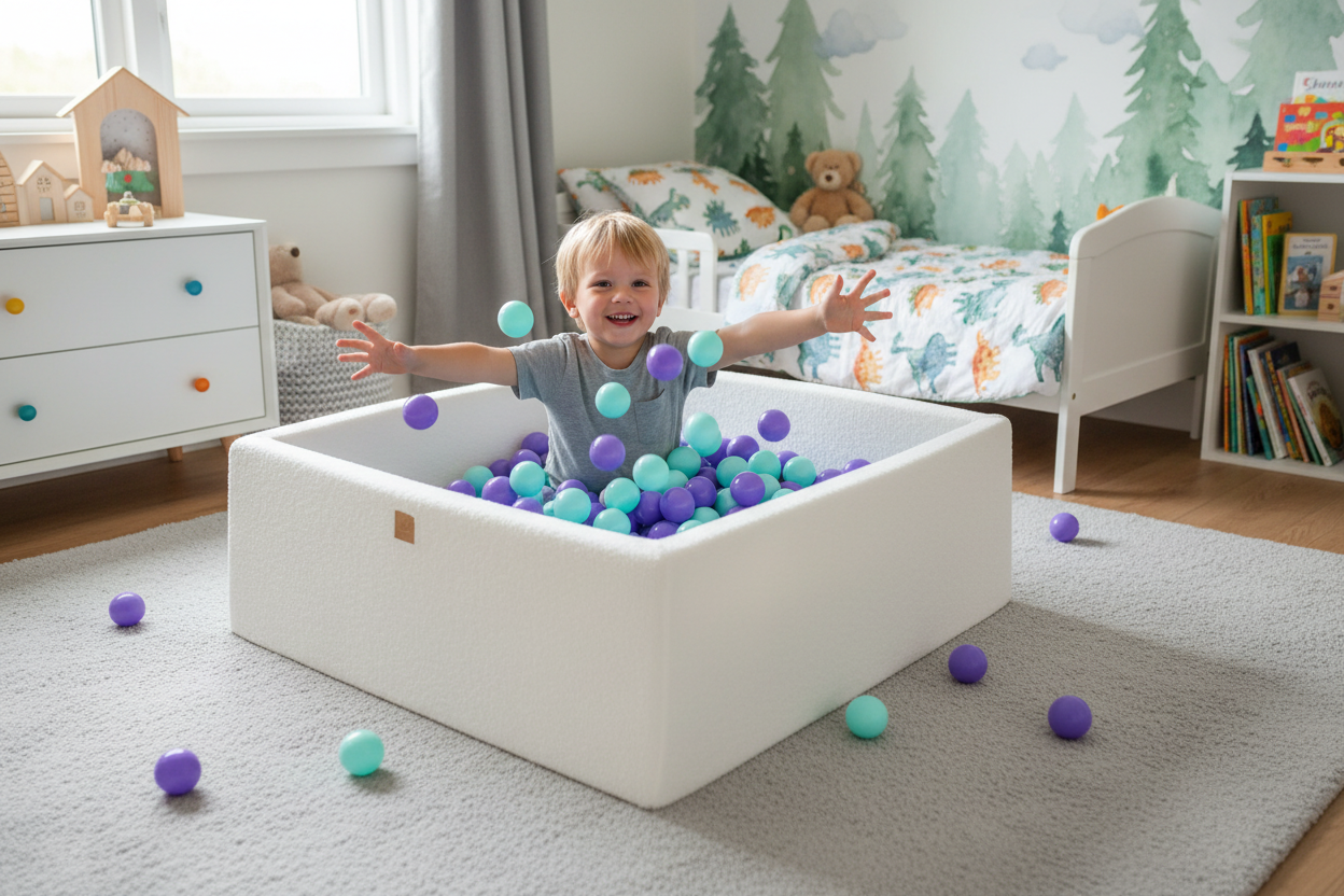 Boucle White Square Ball Pit - 400 Blue/Purple Balls