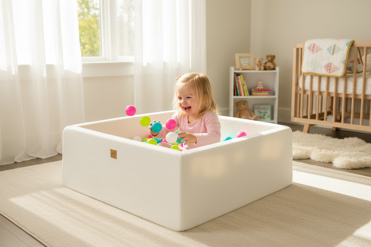 Boucle White Square Ball Pit - 400 Green/Blue/White/Pink Balls