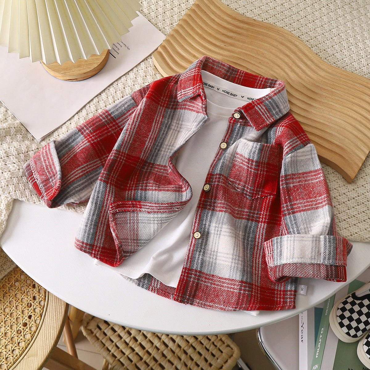 Kids Plaid Long Sleeve Shirt Jacket
