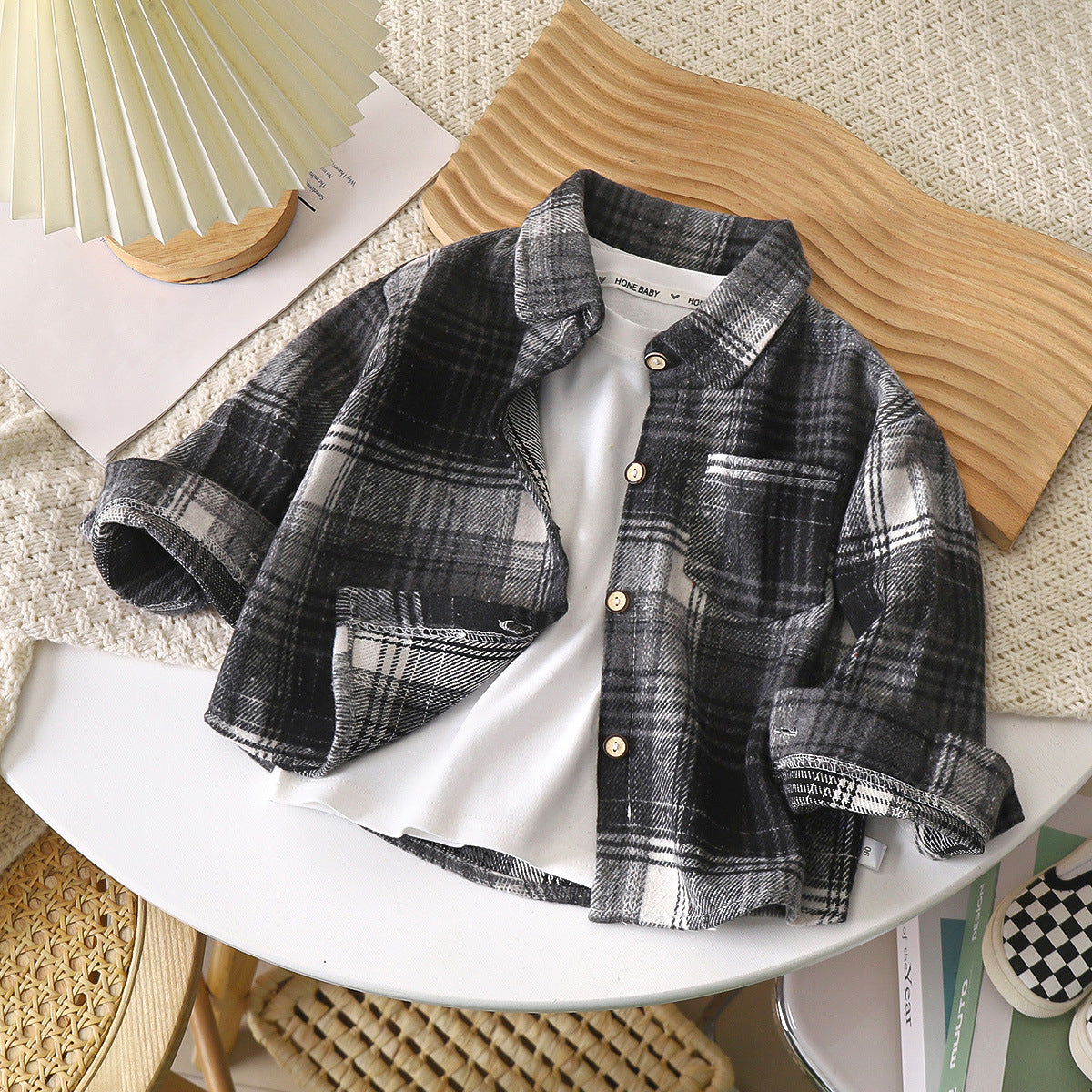 Kids Plaid Long Sleeve Shirt Jacket