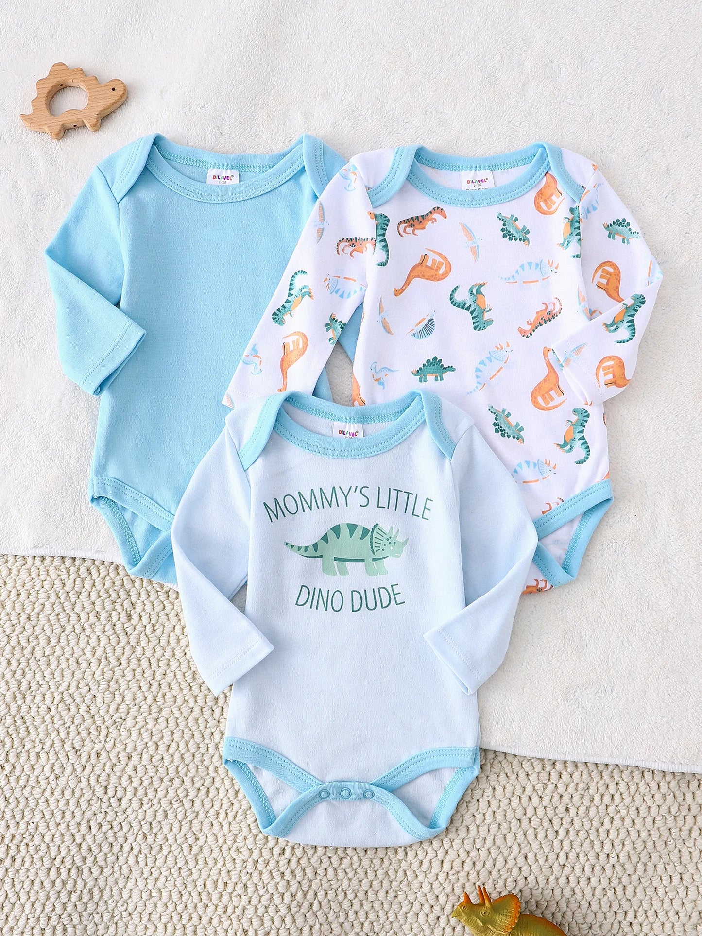 Baby Boy Long Sleeve Romper 3-Pack Set