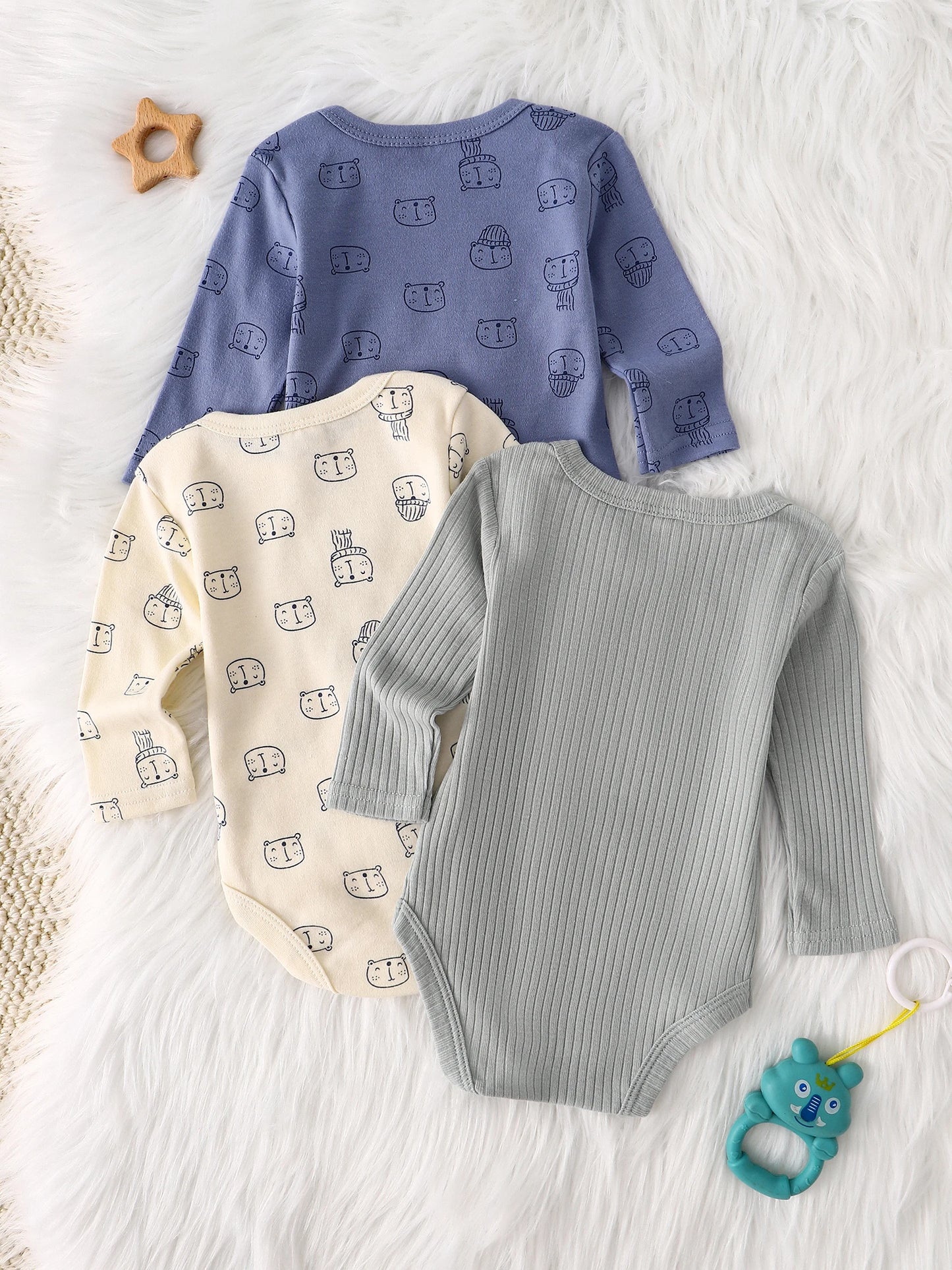 Baby Boy Long Sleeve Romper 3-Pack Set