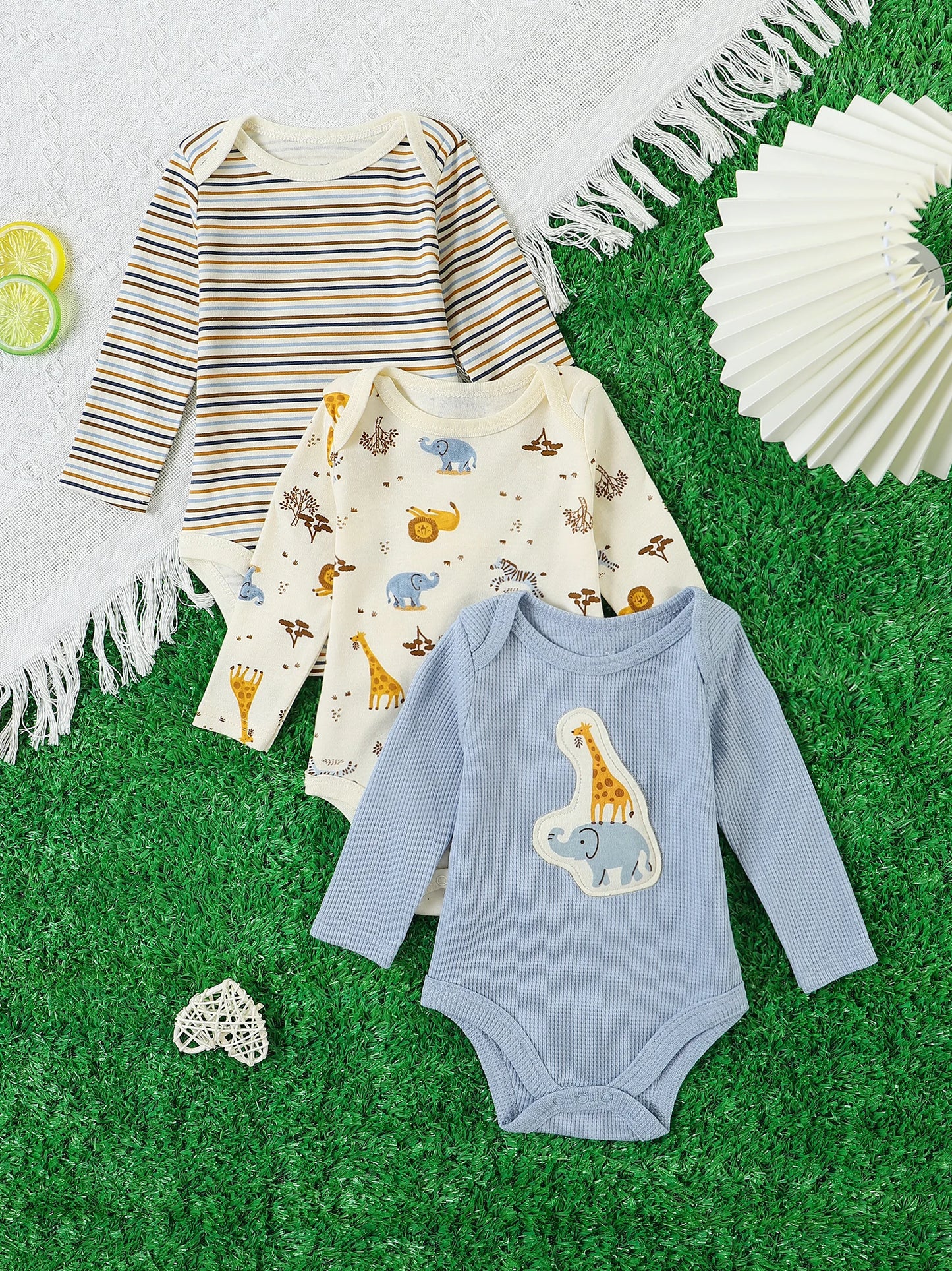 Baby Boy Long Sleeve Romper 3-Pack Set