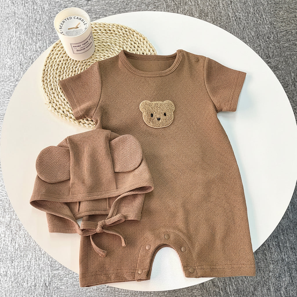 Baby Waffle Romper Set with Hat