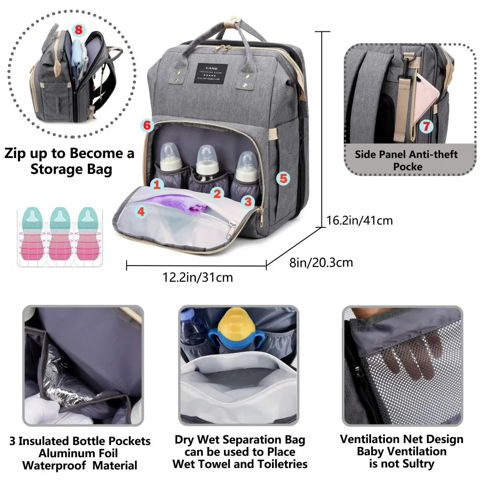 Mommy Travel Bag with Foldable Crib