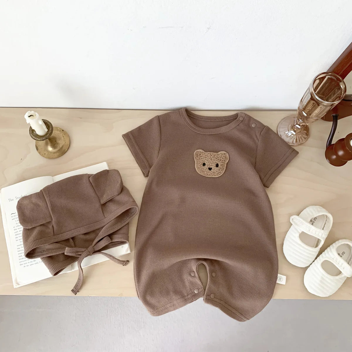 Baby Waffle Romper Set with Hat