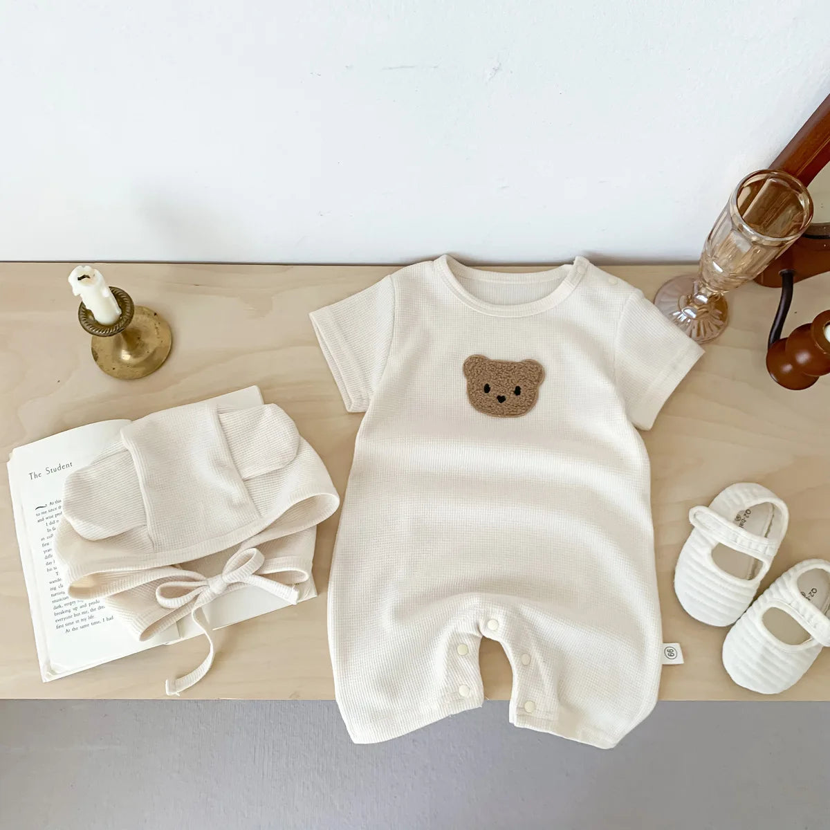 Baby Waffle Romper Set with Hat