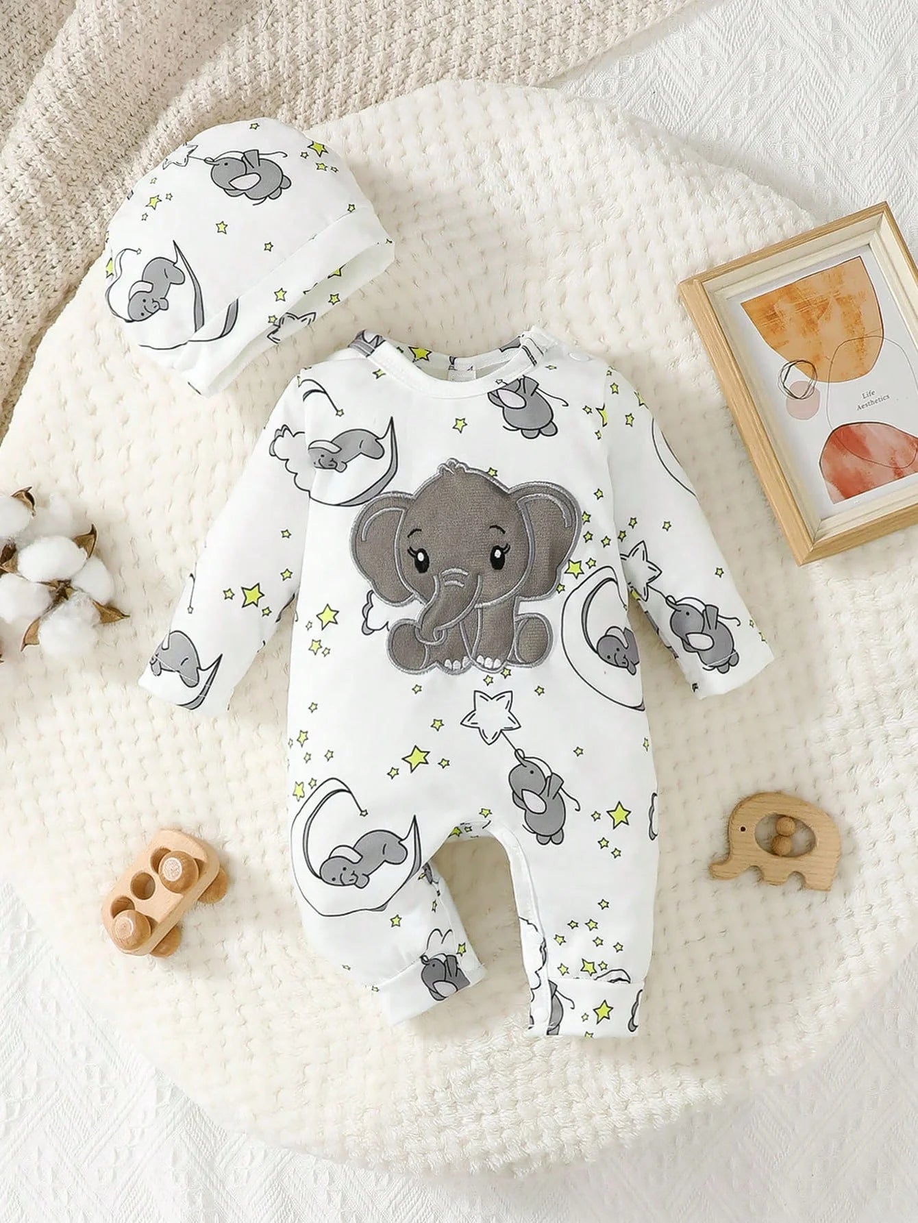 Baby Elephant Romper Set with Hat