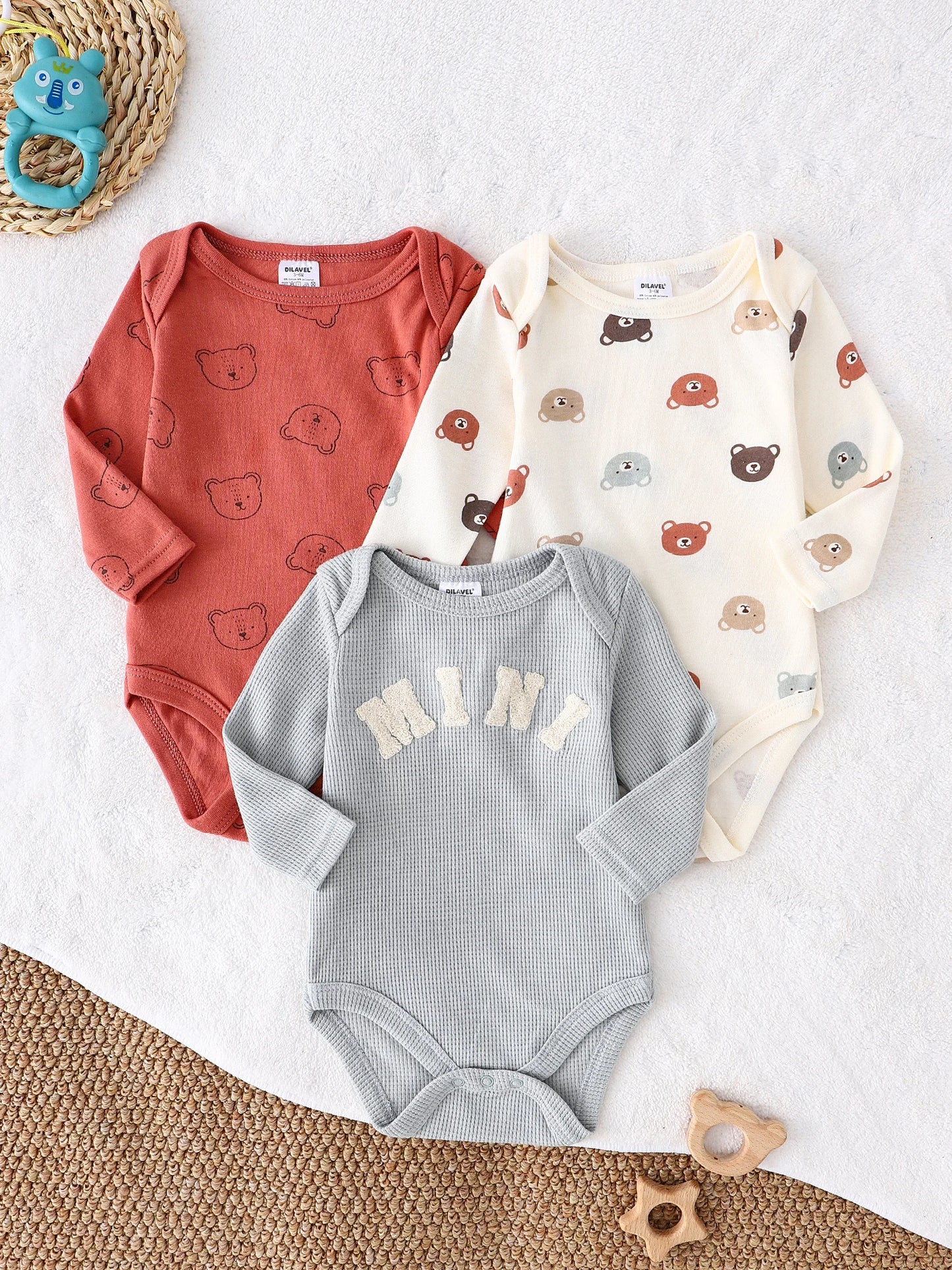 Baby Boy Long Sleeve Romper 3-Pack Set