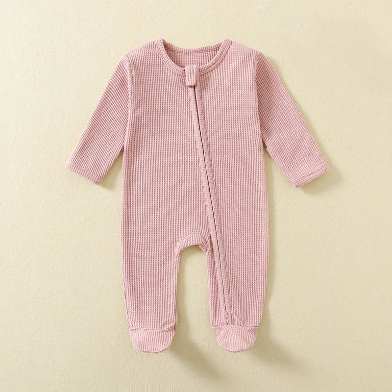Waffle Baby Romper With Zipper