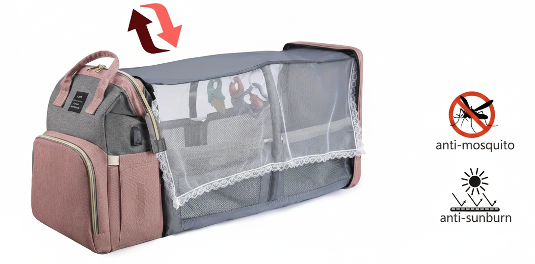 Mommy Travel Bag with Foldable Crib