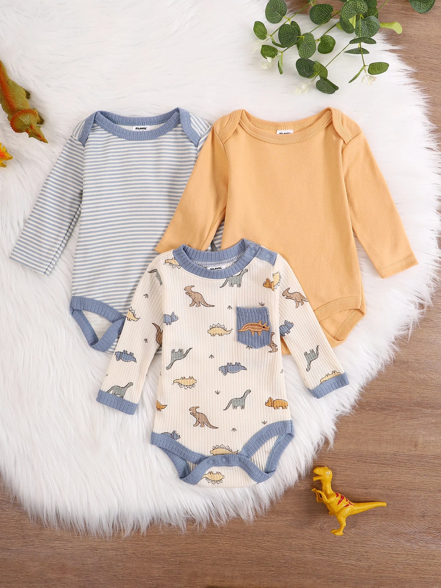 Baby Boy Long Sleeve Romper 3-Pack Set