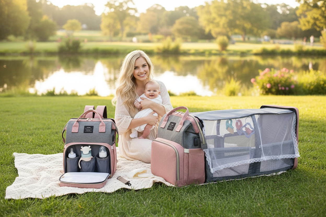 Mommy Travel Bag with Foldable Crib