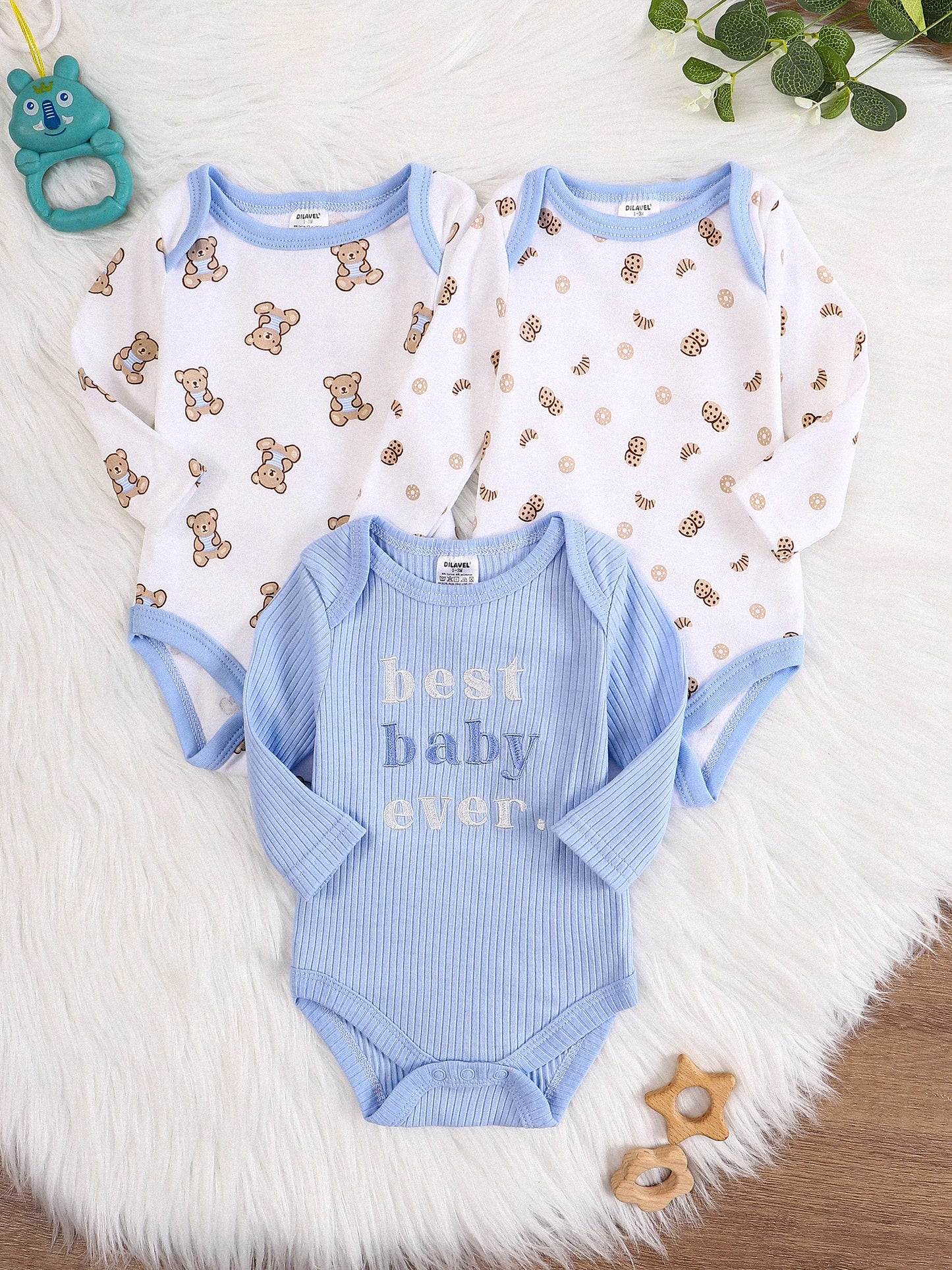 Baby Boy Long Sleeve Romper 3-Pack Set