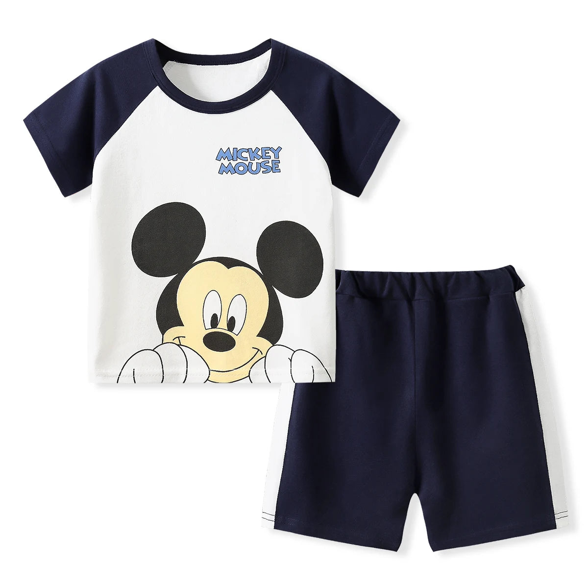 Children's t-shirt and shorts set with Mickey Mouse design on a white background