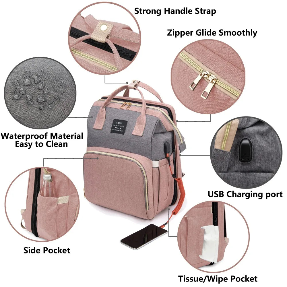 Mommy Travel Bag with Foldable Crib