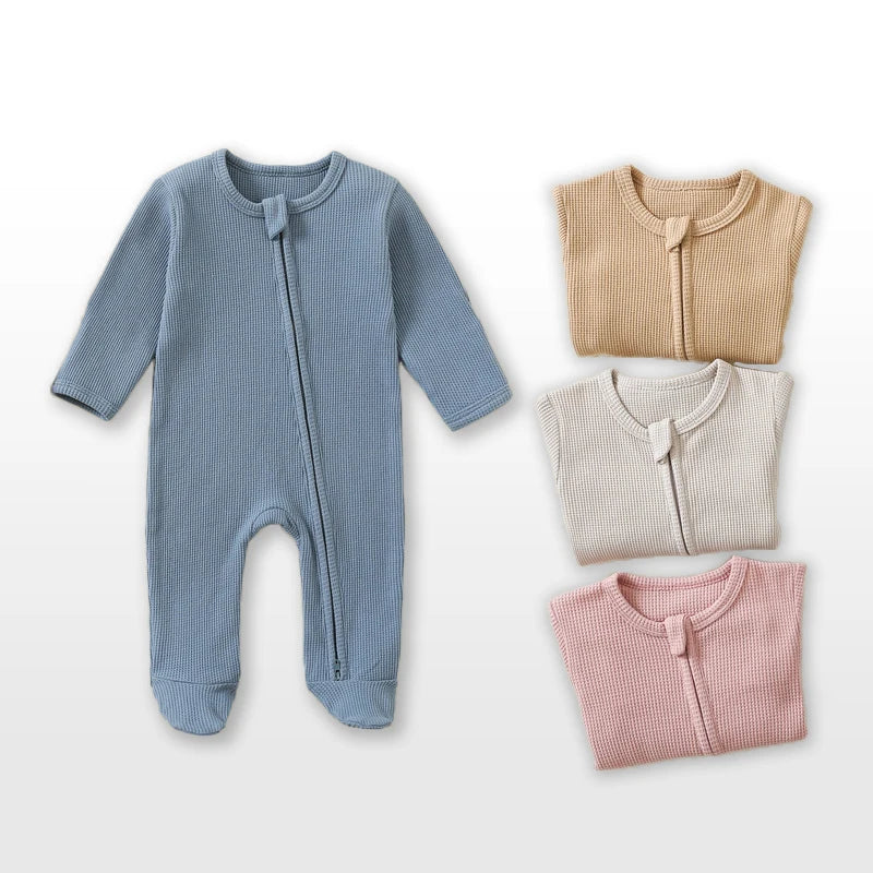 Waffle Baby Romper With Zipper