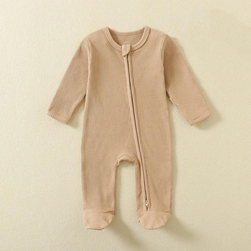 Waffle Baby Romper With Zipper