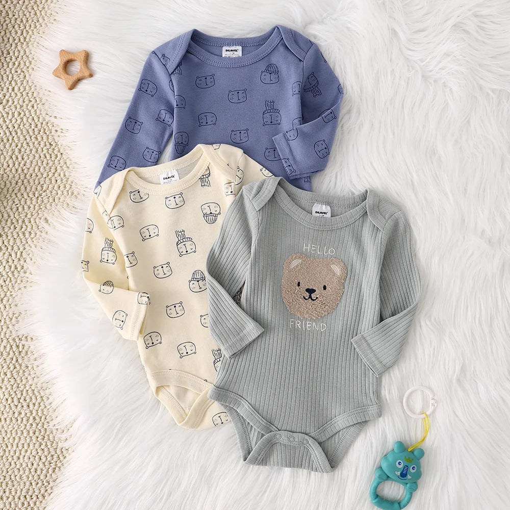 Baby Boy Long Sleeve Romper 3-Pack Set