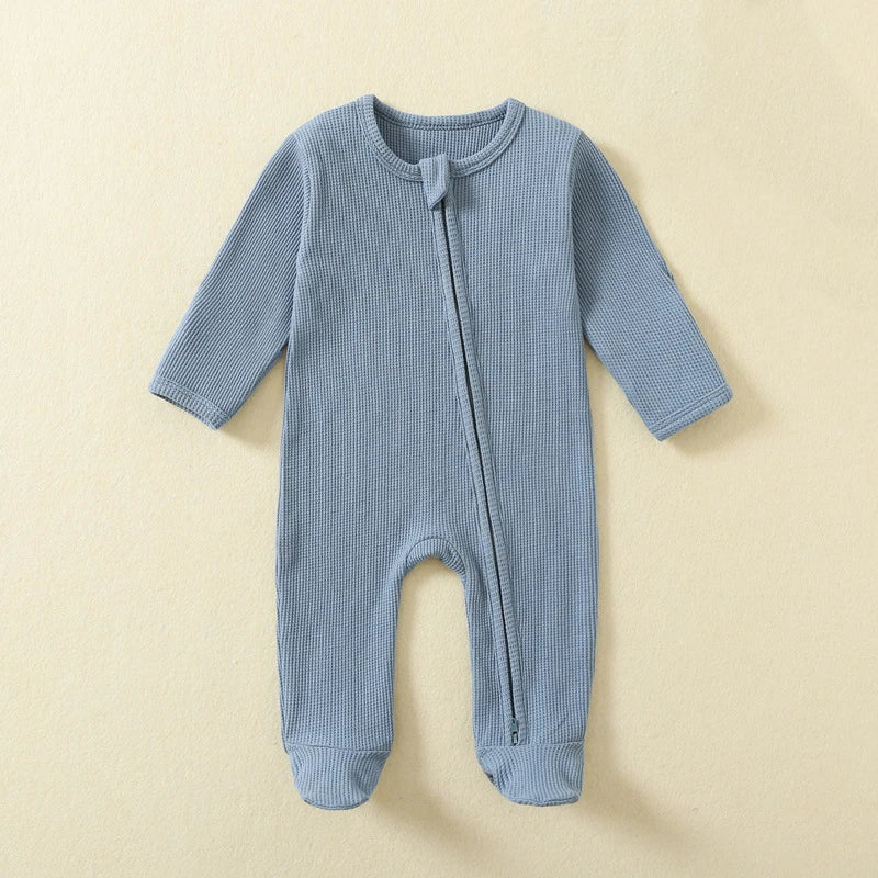 Waffle Baby Romper With Zipper