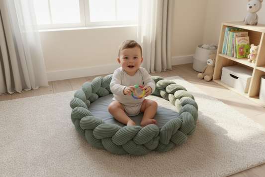 Baby Nest & Play Mat With Crib Bumper Braid - Olive Green